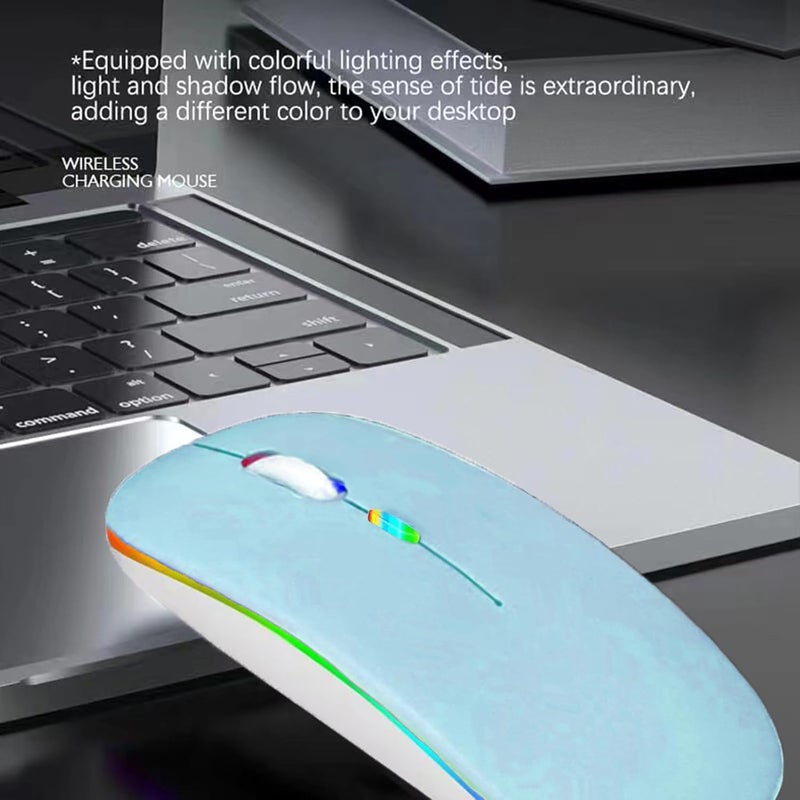 Guiheng Wireless Bluetooth Mouse,LED Dual Mode Rechargeable Silent Slim Laptop Mouse,Portable(BT5.2+USB Receiver) Dual Mode Computer Mice,for Laptop,Desktop Computer,ipad Tablet,Phone,TV (Blue) - Image 4